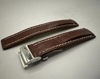 Breitling Leather Strap Brown Watch Band Deployment 22mm, 24mm