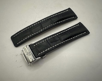 Breitling Leather Strap Black Watch Band Deployment 20mm, 22mm, 24mm