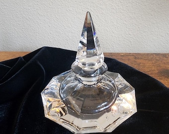 Frasco de perfume antiguo de cristal de plomo Oneida tallado y soplado a mano con tapón de tintero de 5" de altura.