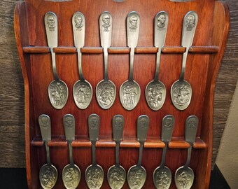 Colección completa de cucharas de peltre de los Padres Fundadores de Franklin Mint (VTG).