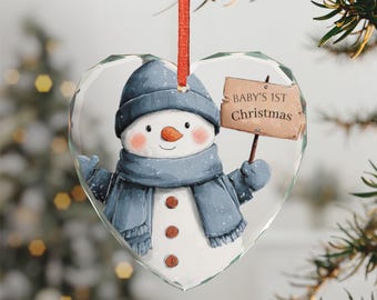 Adorno de muñeco de nieve para la primera Navidad del bebé / Adorno de corazón de cristal