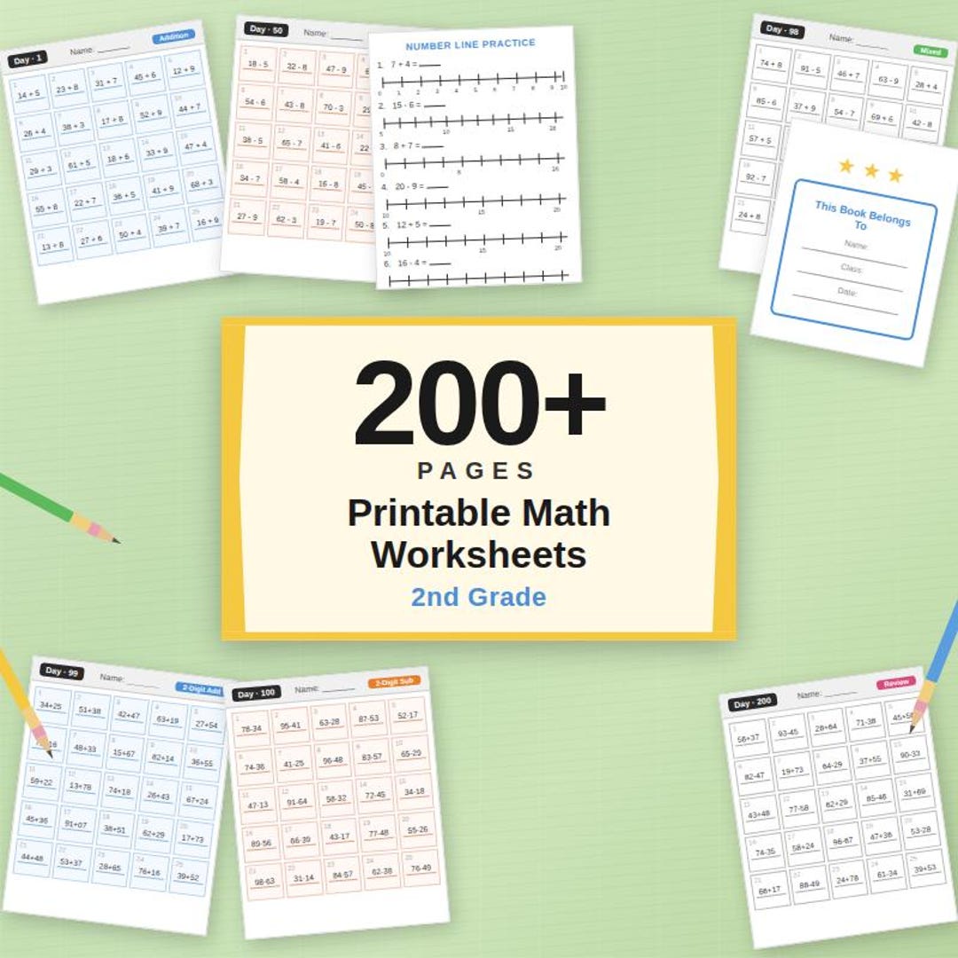 2nd Grade Math Worksheets Printable, Addition Subtraction PDF (instant ...