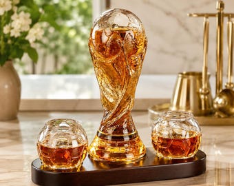 Fußball-Whisky-Dekanter-Set mit 2 Gläsern, Fußball-Trophäe-Schnaps-Karaffe, Sport-Fan-Geschenk für Männer