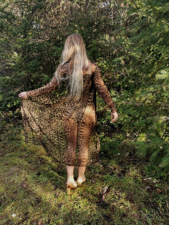 Sheer leapord print duster dress