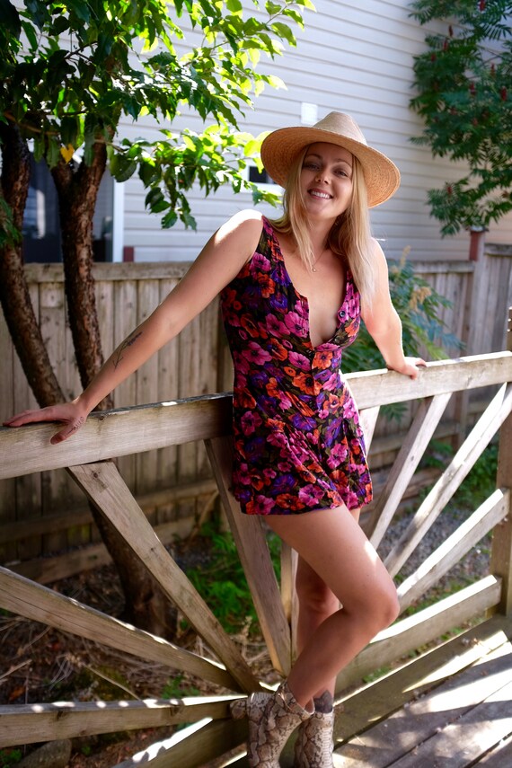 Floral button up 1990s romper