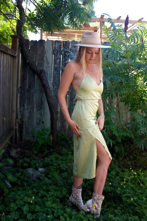 1990s satin green slip dress