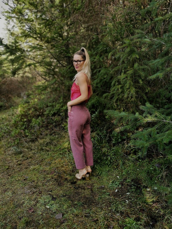 Pink pinstriped high waisted denim pants