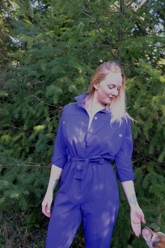 1980s button up waist tie jumpsuit