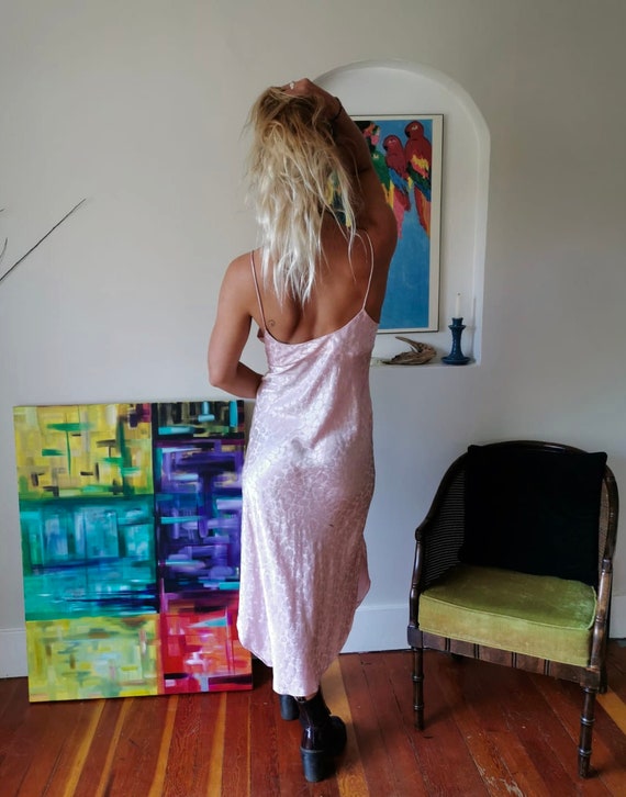 1990s blush pink satin slip dress