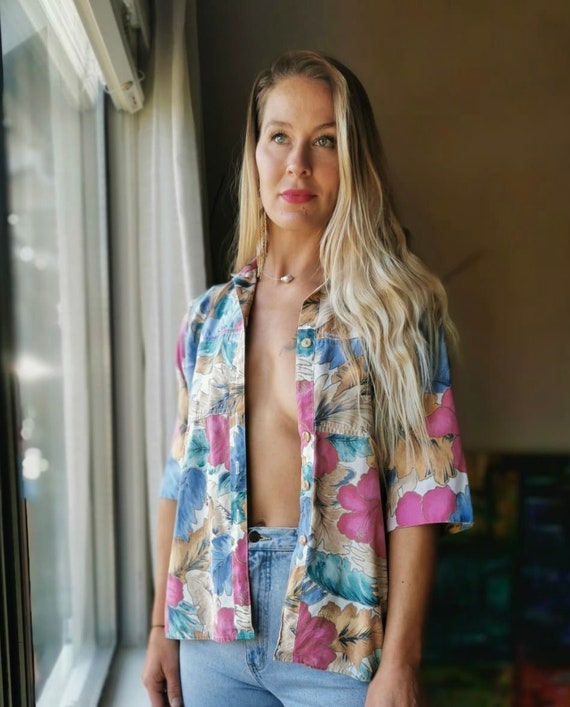 1980s floral tropical shirt