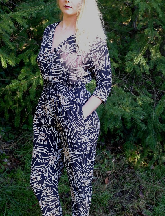 1980s geometric print jumpsuit