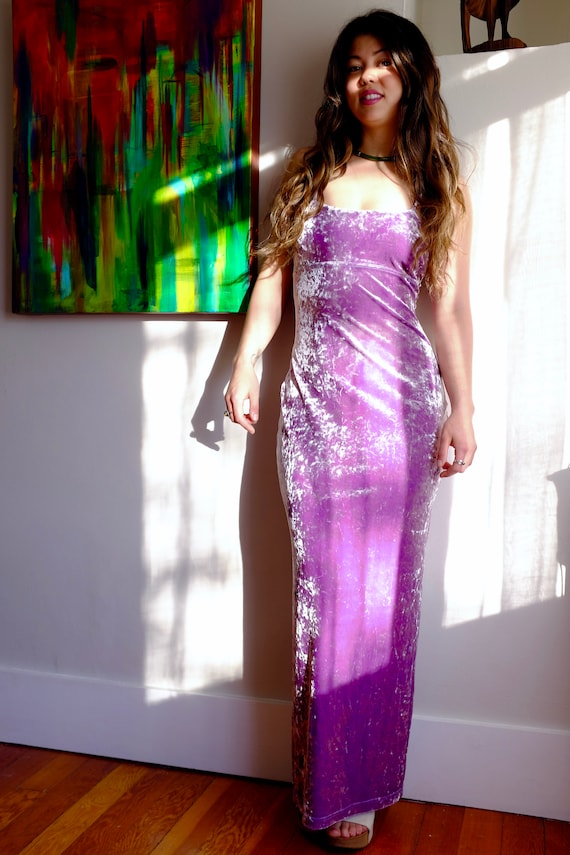 Vintage 90s crushed velvet lavender dress