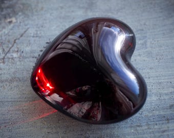 Baccarat kristal presse-papier ondertekend robijnrood gezwollen hart kunst glas vintage jaren 1980 cadeau