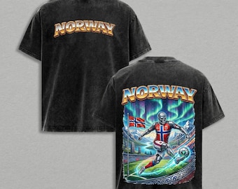 Norway Soccer Shirt, Cyberpunk Norway Football Graphic Tee, Northern Lights Viking Tshirt, Metallic Aurora Soccer Top, Norwegian Fan Gift