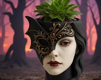 Jarrón con máscara de vampiro veneciana