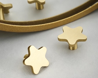 Massiver Messing Stern Schubladenknäufe, Antique Gold Kabinettknöpfe, minimalistische Möbelbeschläge