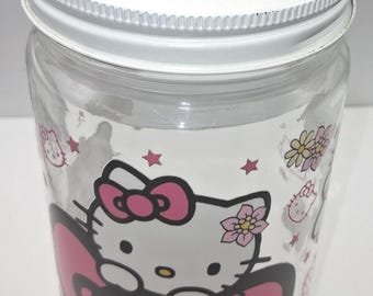 Bote de vidrio Hello Kitty de 946 ml (32 oz) - Tarro de almacenamiento grande estilo Kawaii para cocina o escritorio - Decoración Sanrio rosa - Recipiente hermético para aperitivos