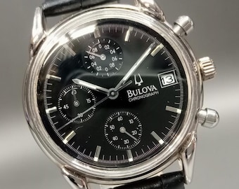 N Mint Bulova Bvc302 Chronograph Date Silver Black Dial Men’s Qz Watch JP U525