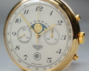 Antike Heuer Chronograph Mondphasen-Datumsanzeige 44 mm Taschenuhr aus den 1970er Jahren [N Mint] T743