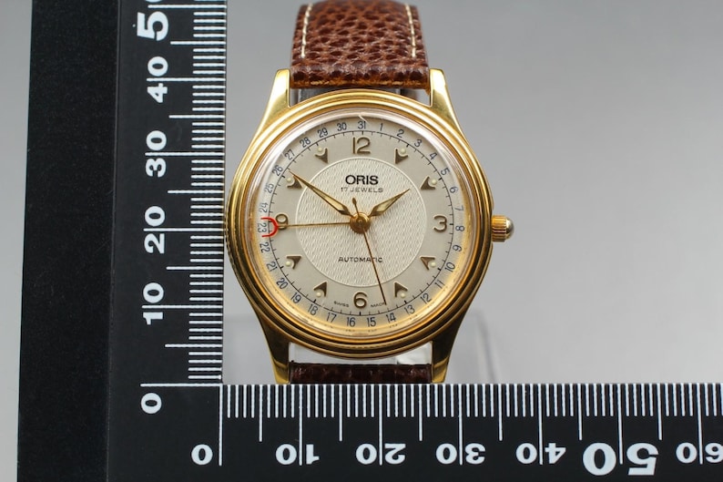 Exc+5 in Case Oris Pointer Date 7403-40B Gold 34mm Men's Automatic Watch U714 image 8