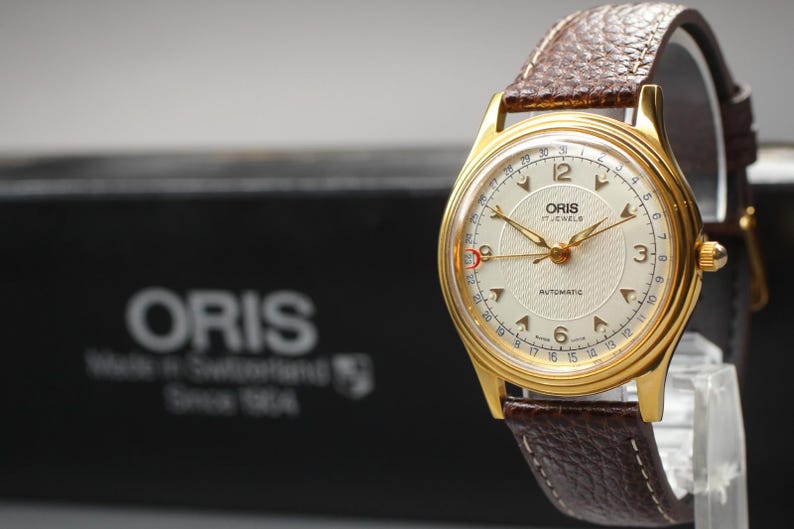 Exc+5 in Case Oris Pointer Date 7403-40B Gold 34mm Men's Automatic Watch U714 image 2
