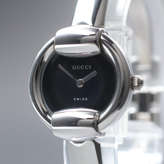 Vintage [Near Mint] Gucci 1400L Silver Black 25mm Women's Quartz Watch JP U671