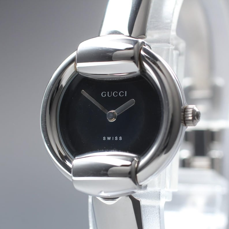 Vintage [Near Mint] Gucci 1400L Silver Black 25mm Women's Quartz Watch JP U671 image 1