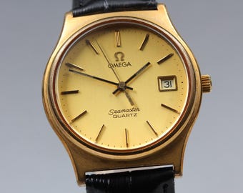Vintage [Exc+5] OMEGA Seamaster Cal. 1342 Gold Push Crown Men's Quartz Watch From JAPAN #117
