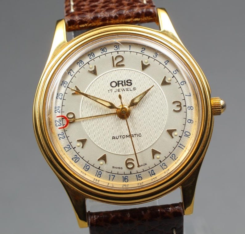 Exc+5 in Case Oris Pointer Date 7403-40B Gold 34mm Men's Automatic Watch U714 image 1