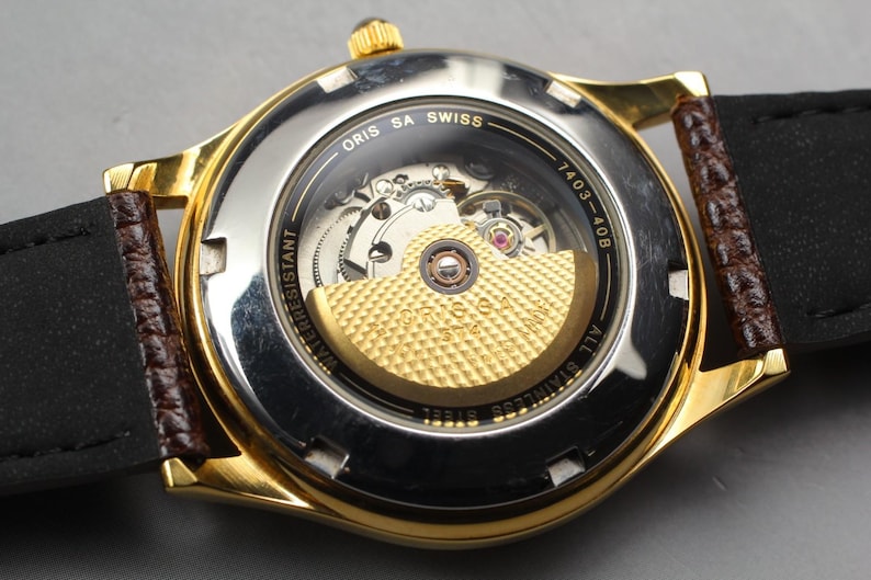 Exc+5 in Case Oris Pointer Date 7403-40B Gold 34mm Men's Automatic Watch U714 image 5