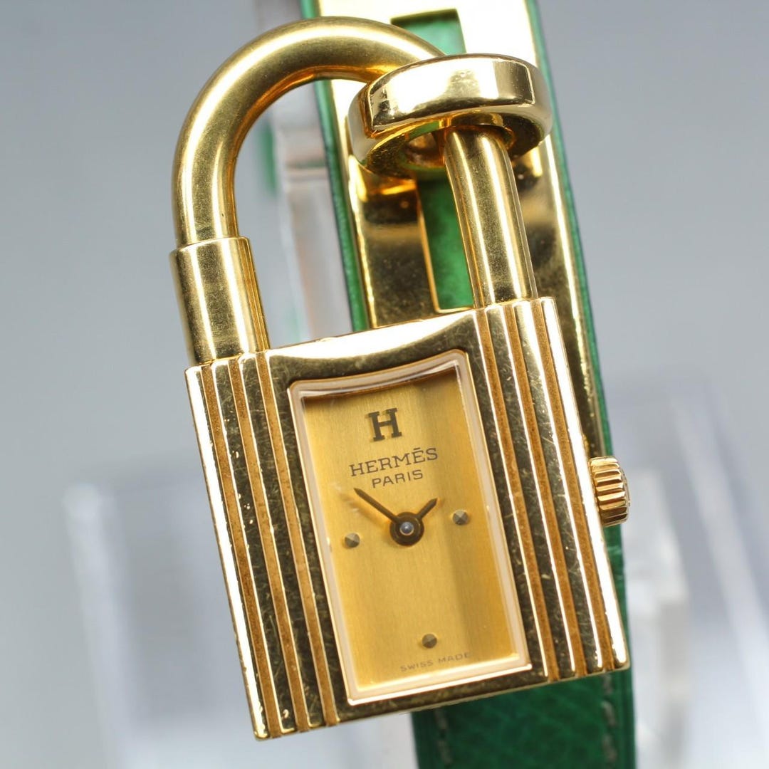 Vintage Hermes Kelly Watch Gold Dial Green Women's Quartz From