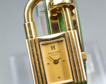 Vintage Hermes Kelly Watch Gold Dial Green Women's Quartz From Japan #158 [Exc+5]