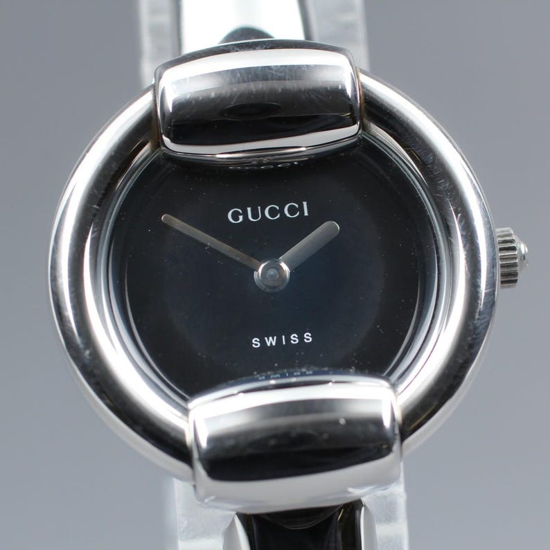 Vintage [Near Mint] Gucci 1400L Silver Black 25mm Women's Quartz Watch JP U671 image 2