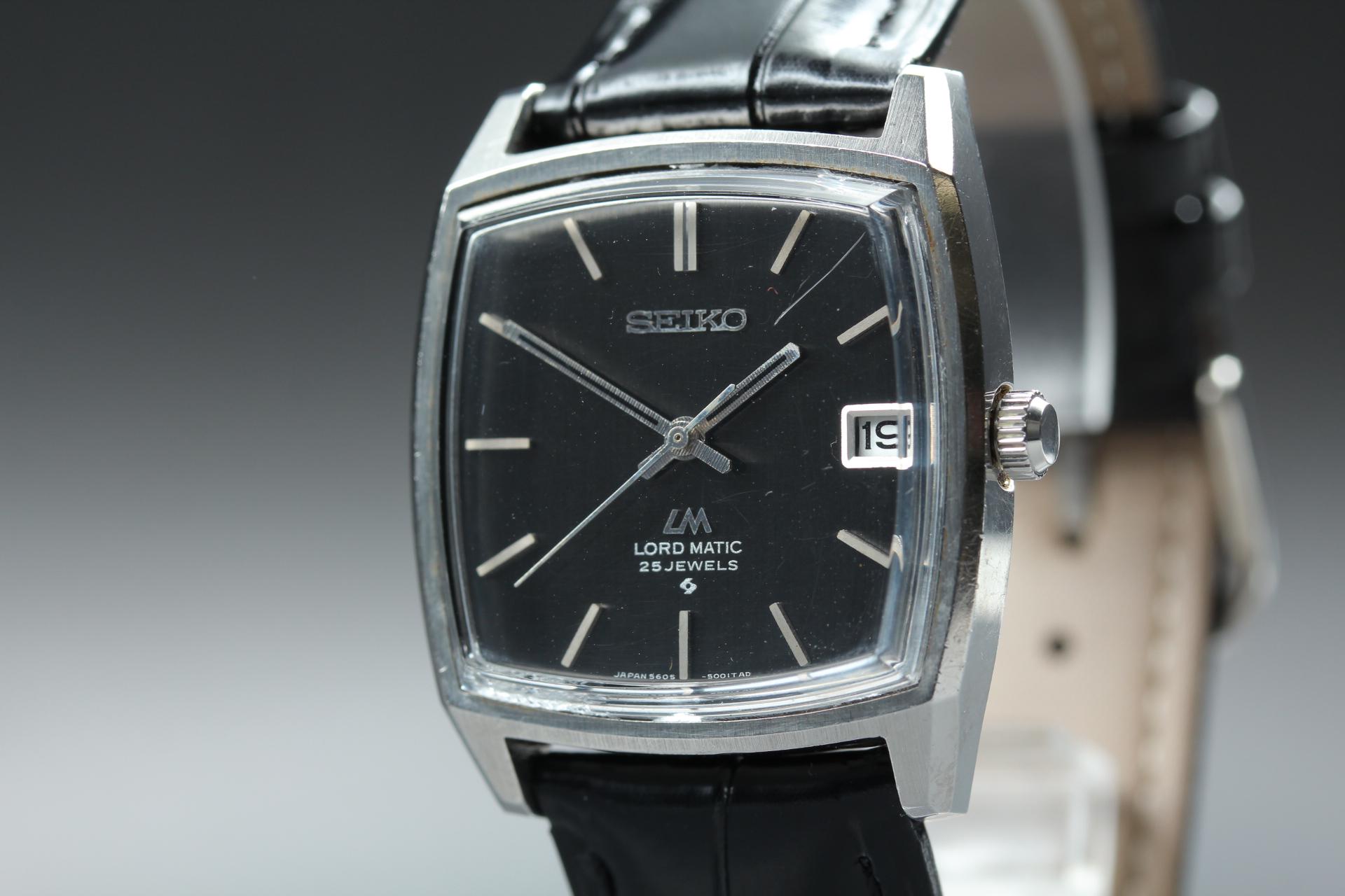 Vintage Seiko Lord Matic 5605-5000 Black Dial Square 31mm Men's AT