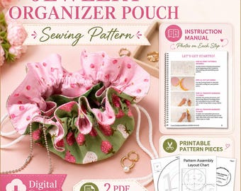 Jewelry Organizer Pouch Pattern for Beginners DIY Drawstring Travel Jewelry Bag Sewing Tutorial Printable Pattern for Rings Earrings