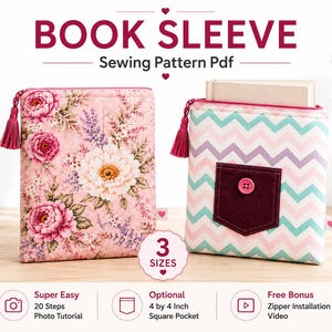 Nähvorlage für eine gesteppte Buchhülle für Bücherleser (3 Größen) – DIY-Anleitung zum Ausdrucken – Einfaches Schnittmuster für E-Reader-Hüllen – Geschenkidee für Bücherfreunde
