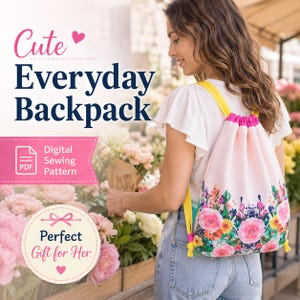 Drawstring backpack PDF sewing pattern designed for beginner sewists and DIY lovers who enjoy making useful handmade fabric accessories.