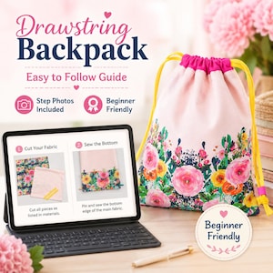 Beginner kids backpack sewing pattern for making a lightweight handmade bag that children can use for books, small toys, clothes, or activities.