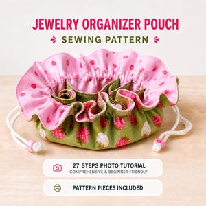 Jewelry Organizer Pouch Pattern for Beginners DIY Drawstring Travel Jewelry Bag Sewing Tutorial Printable Pattern for Rings Earrings