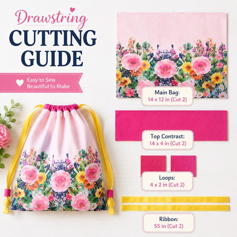 Handmade floral backpack created with an easy drawstring bag pattern, ideal as a birthday, holiday, back-to-school, or DIY sewing gift.