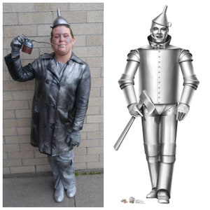 Upcycled Clothing, Upcycled Wizard of Oz Costume, Tin Man Costume,  Grey T Shirt, Silver Coat, Hat, knee pads,glass, Grey pants, Adul Size M
