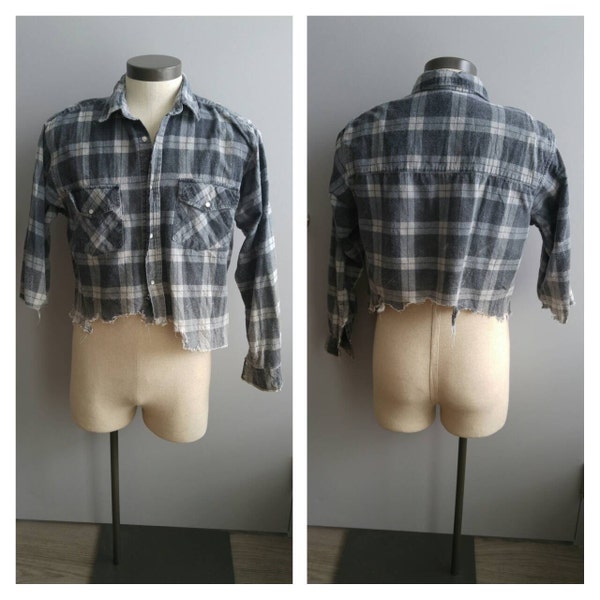 Upcycled Grey Plaid Zombie Shirt, Walking Dead, Men's Button-up Shirt Zombie Invasion, Men's XL