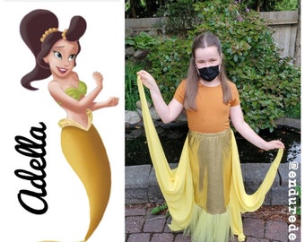 Upcycled Steampunk Clothing, Little Mermaid Skirt, Yellow Lycra and Tulle Mermaid Skirt, Yellow Mermaid Sister Adella, Youth Size