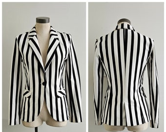 Vintage Clothing, Black and White Striped Jacket, Striped Blazer, Le Chateau Brand Ladies Size M