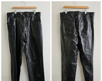 Vintage Leather Pants, Black Leather Pants, 5 Pocket, Zippered Fly, Danier Leather Brand, New Condition, Adult Size 34