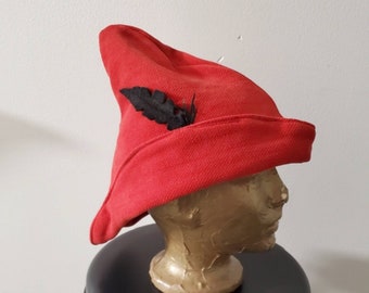 Upcycled Clothing, Handmade Red Hat, Fairytale Hat, Red Woodcutters Hat, Red Robin Hood Hat, Medieval Hat, Renaissance Hat, Adult Size