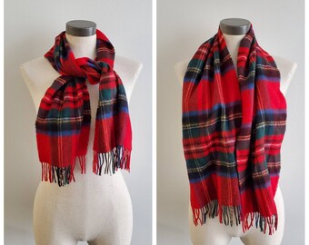 Foulard vintage, foulard en laine à carreaux rouges, foulard à carreaux doux, foulard en laine coûtante, foulard en laine chaude, 12x56 pouces