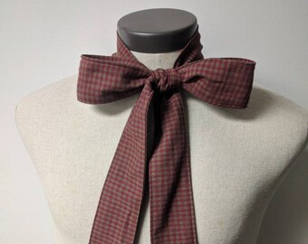 Upcycled Steampunk Clothing, Mad Hatter Bow Tie- Alice in Wonderland (Dark Red Plaid Print) Handmade Bow Tie