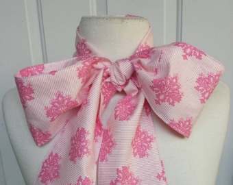 Upcycled Clothing Mad Hatter Bow Tie, Alice in Wonderland, Pink Cotton Print Costume Accessory