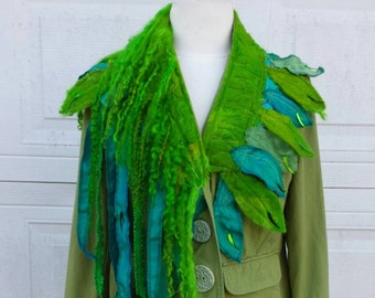 Upcycled Steampunk Clothing - Green Mother Earth Jacket, Upcycled Cotton Jacket, Compassion, Reclaimed Fabrics Size Small